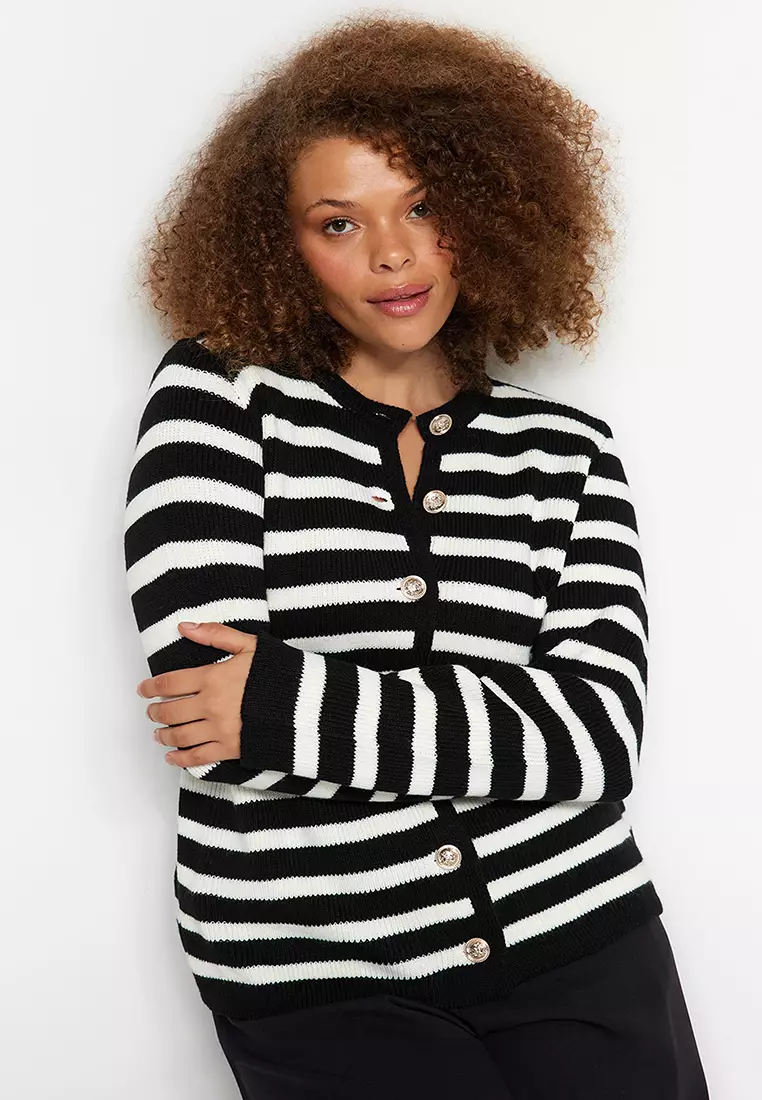 Plus Size Striped Knitted Cardigan