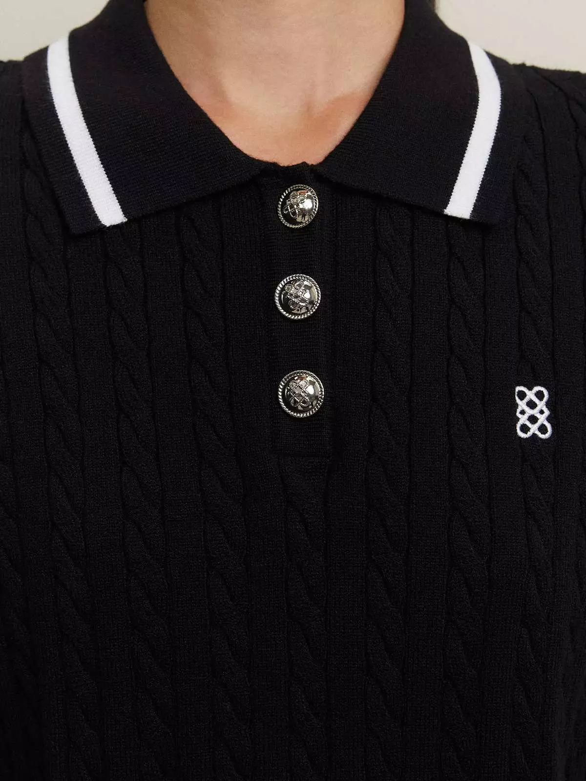 Knit Polo Top - Black