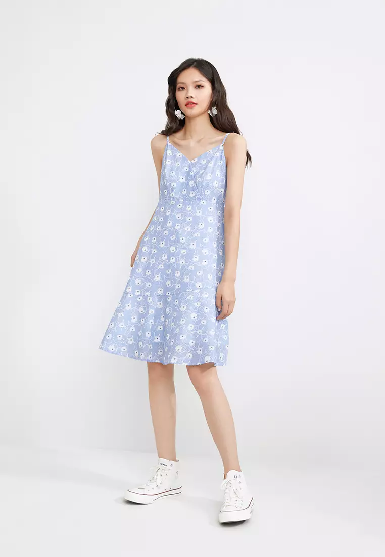 Textured Floral Spaghetti Strap Dress