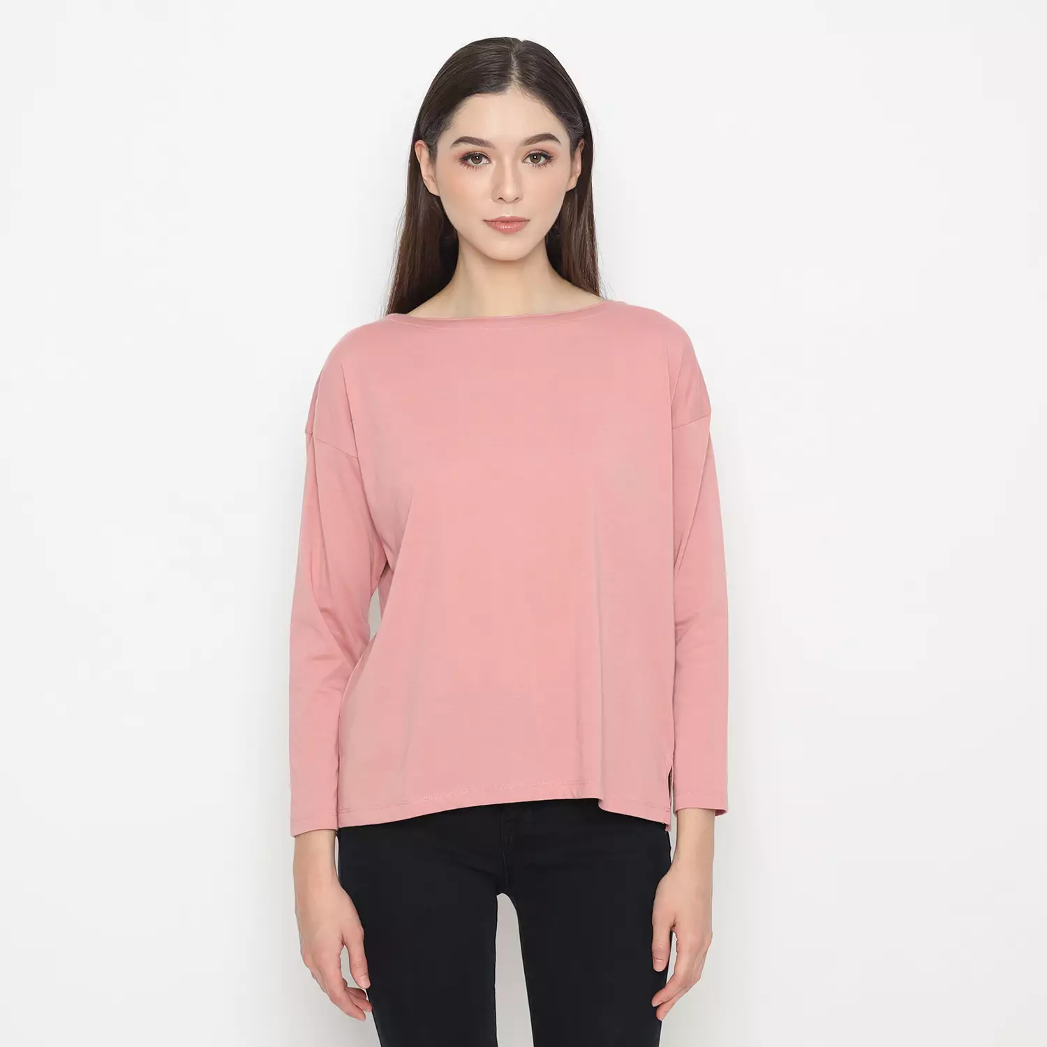 Matsuda Kaos Oversize Polos Wanita Lengan Panjang T Shirt Olive