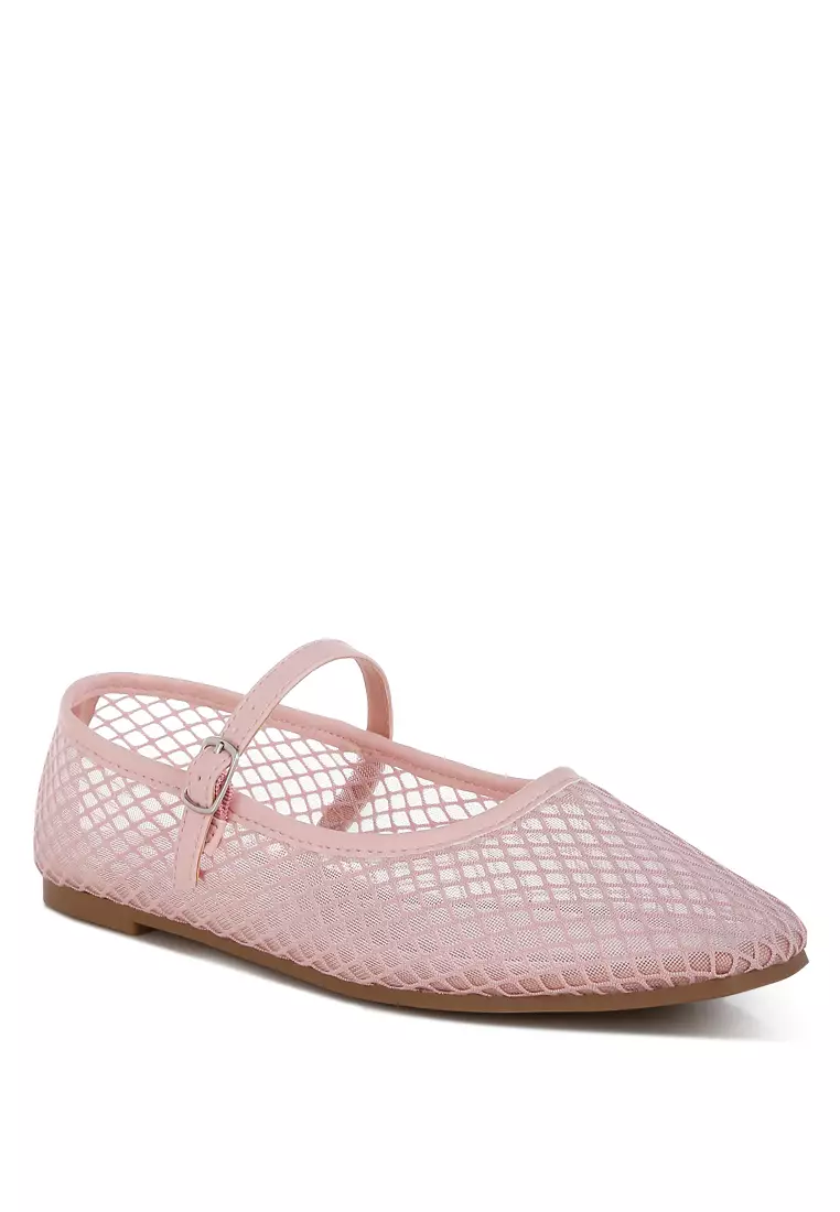 Sepatu Mary Jane Mesh Warna Pink