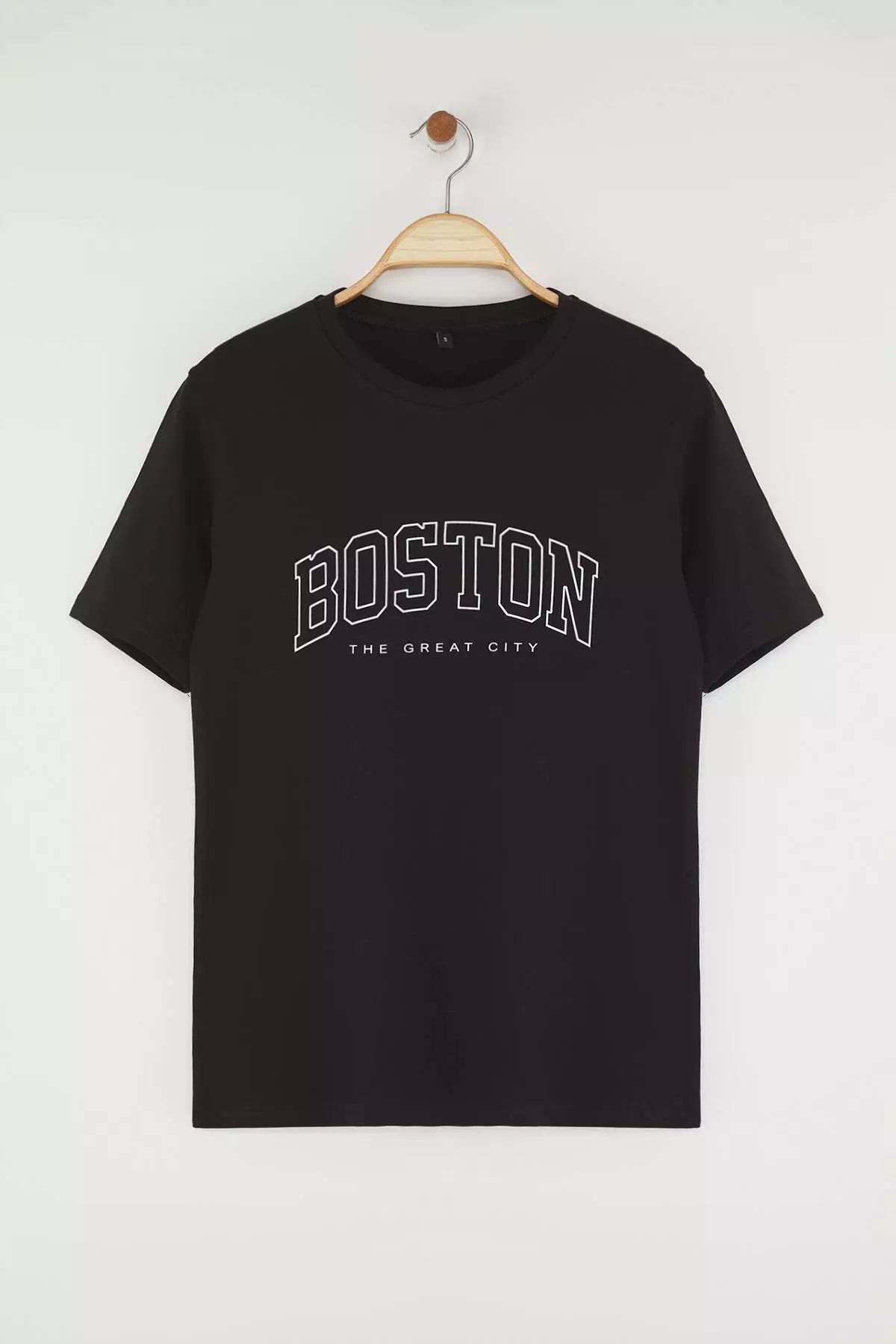 Black Slim/Fitted Boston Printed Cotton T-Shirt Tmnss25Ts00183