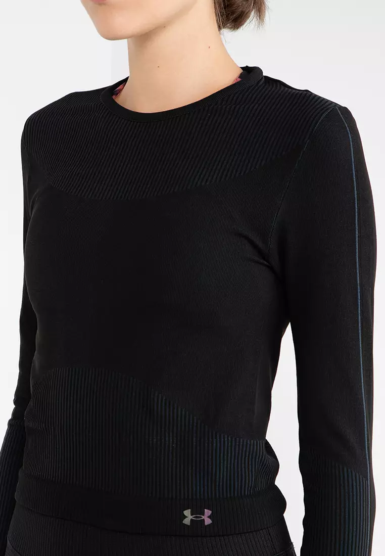 Under Armour Rush jacquard mock neck top in black