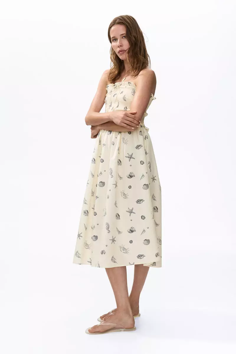 Smocked-bodice bandeau dress
