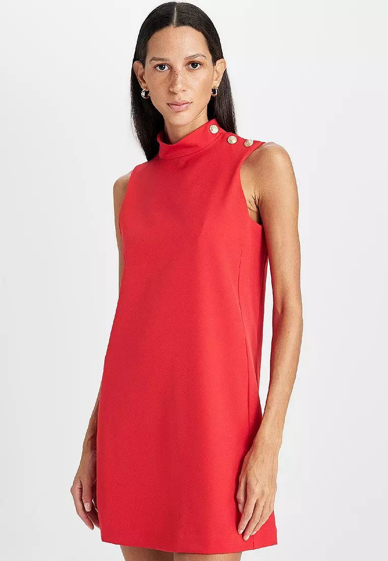 Decorative Button Detail Mini Dress
