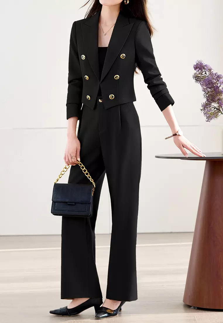 Cropped Double Breasted Blazer YGH-EY6605set