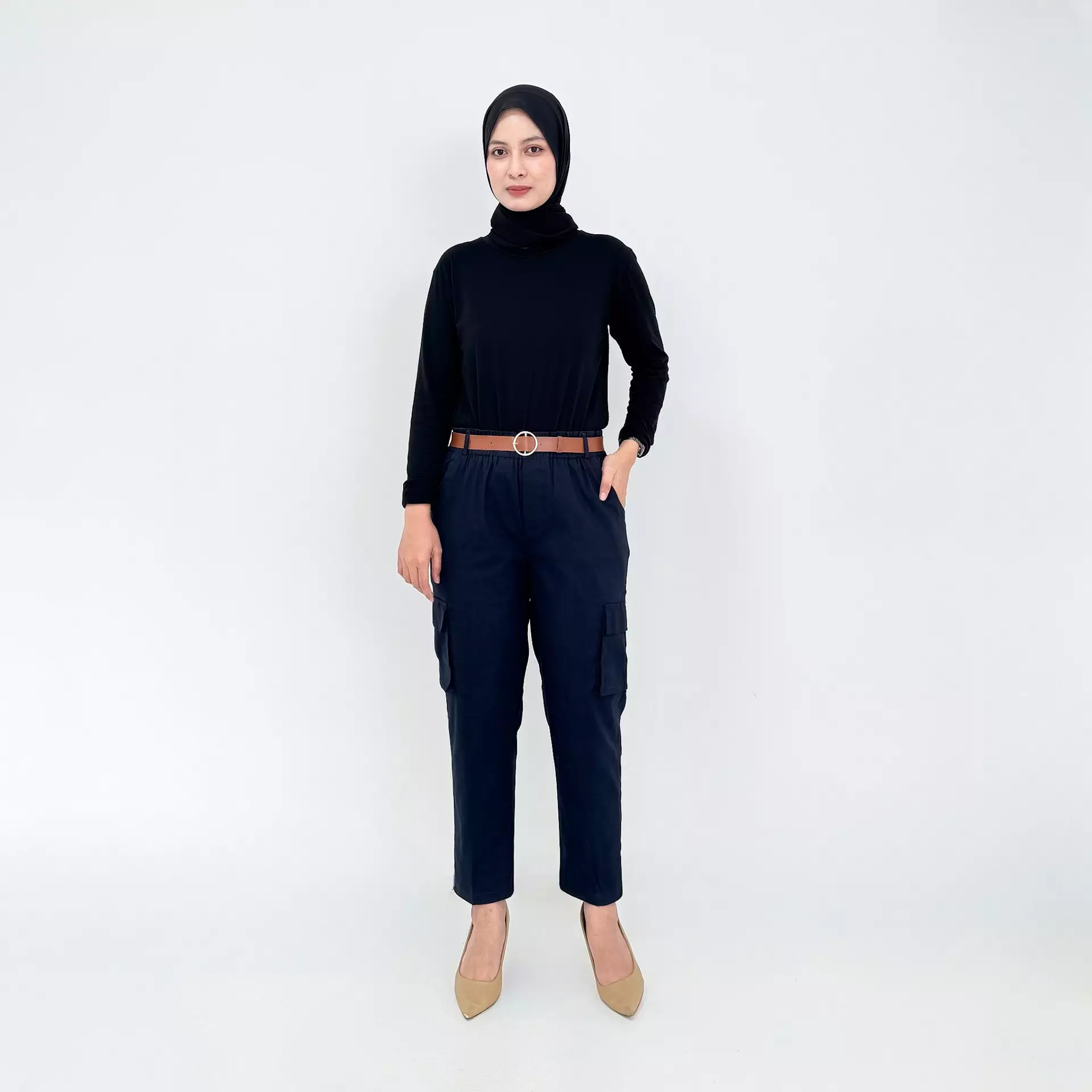 Celana Panjang Katun Wanita - Long Pant Twill Cargo - NAVY