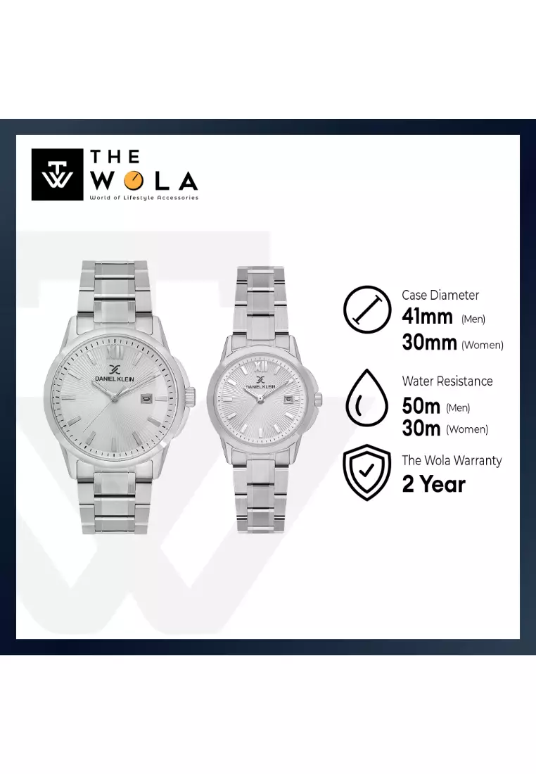 Pair Couple Analog Watch DK.1.13839-1 Silver Stainless Steel Strap