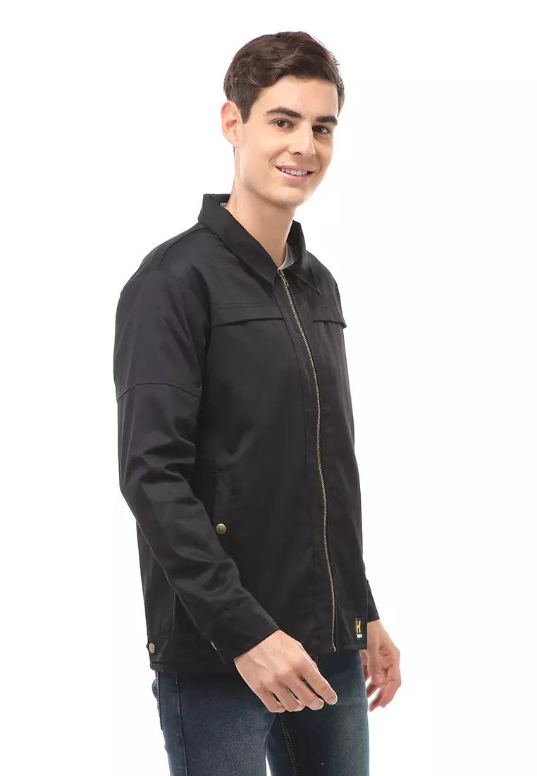 Clover Outerwear Jacket Pria Slimfit Material Cotton ORIGINAL - Black