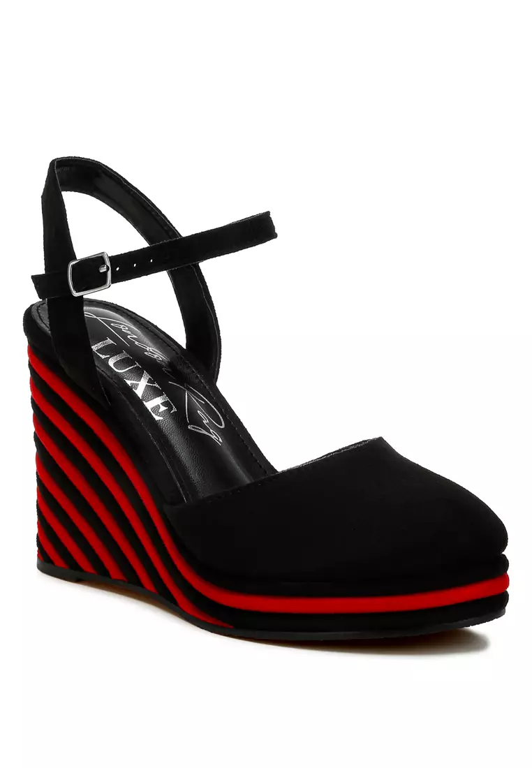 Dual Tone Wedge Sandals in Black