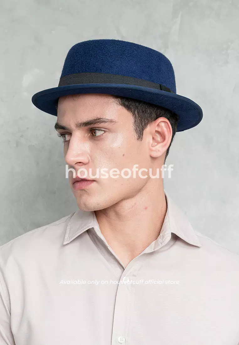 Topi Pork Pie Hat Fedora Biru