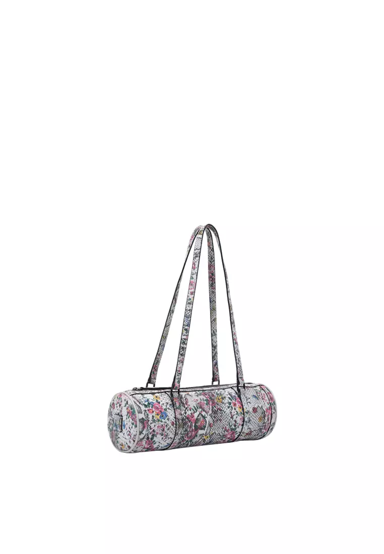 Barrel Baguette Bag - Snake Embossed Grey