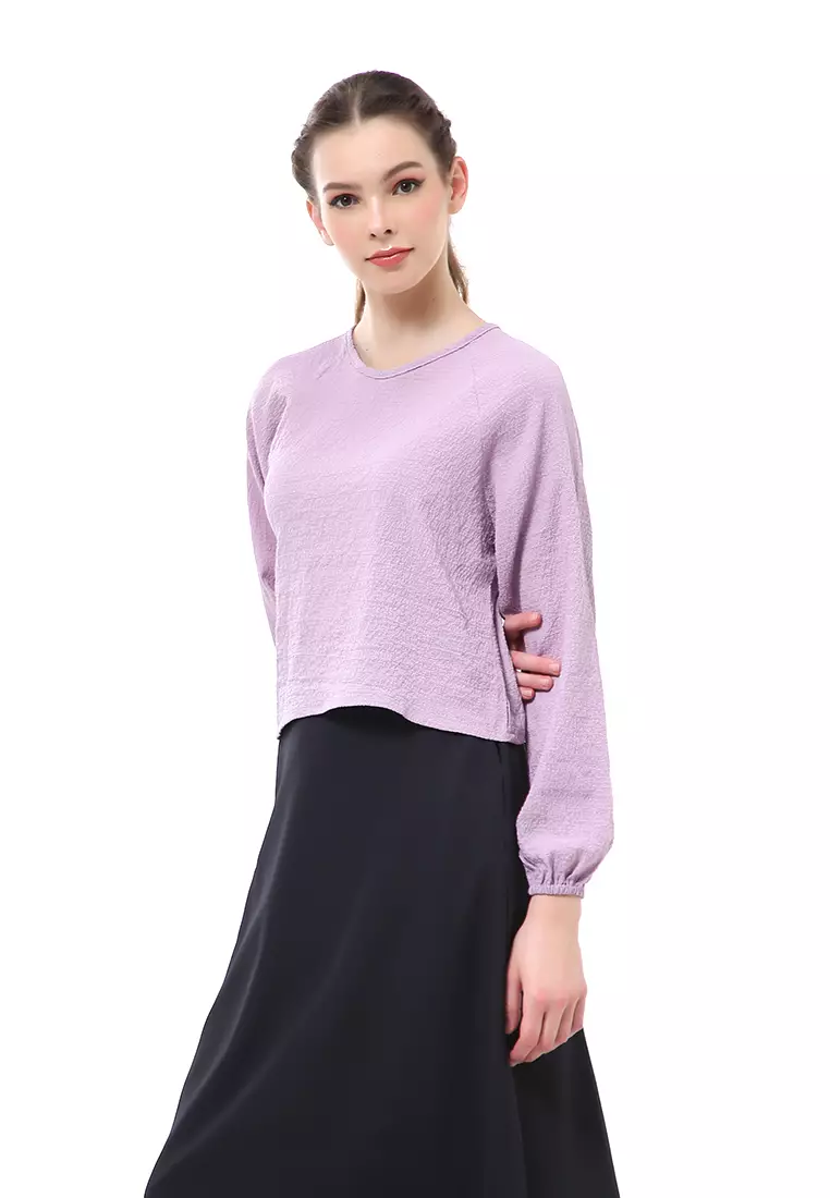Albertine Blouse Atasan Wanita Lengan Panjang Desain Balon Material Crinkle ORIGINAL - Lilac
