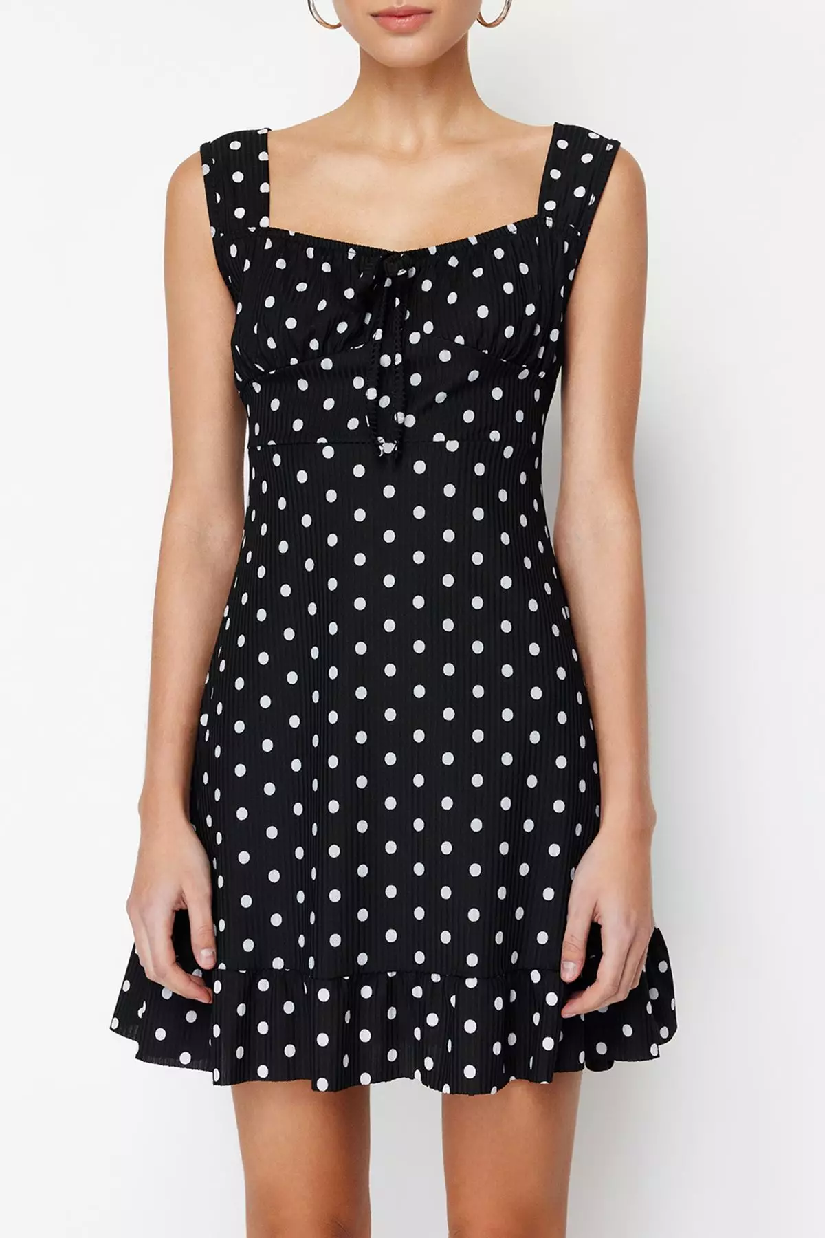 Black*001 Square Neck Flounce A-Line Mini Knitted Mini Dress TWOSS23EL00348