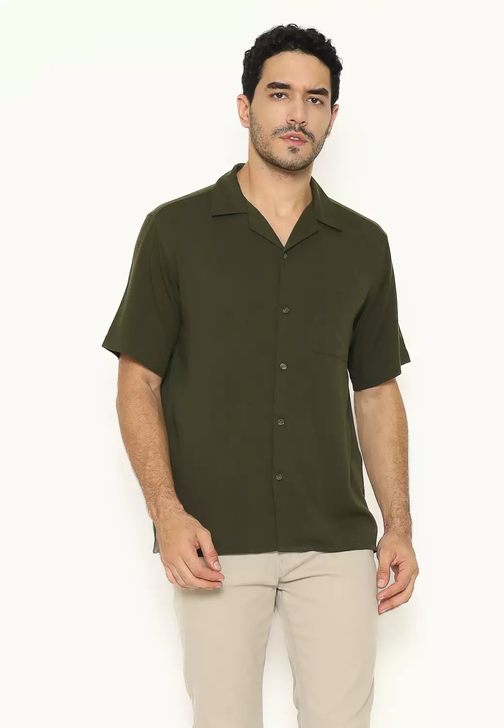 MAGINOT Kemeja Pria Basic Cuban Collar Rayon Pendek ARMY