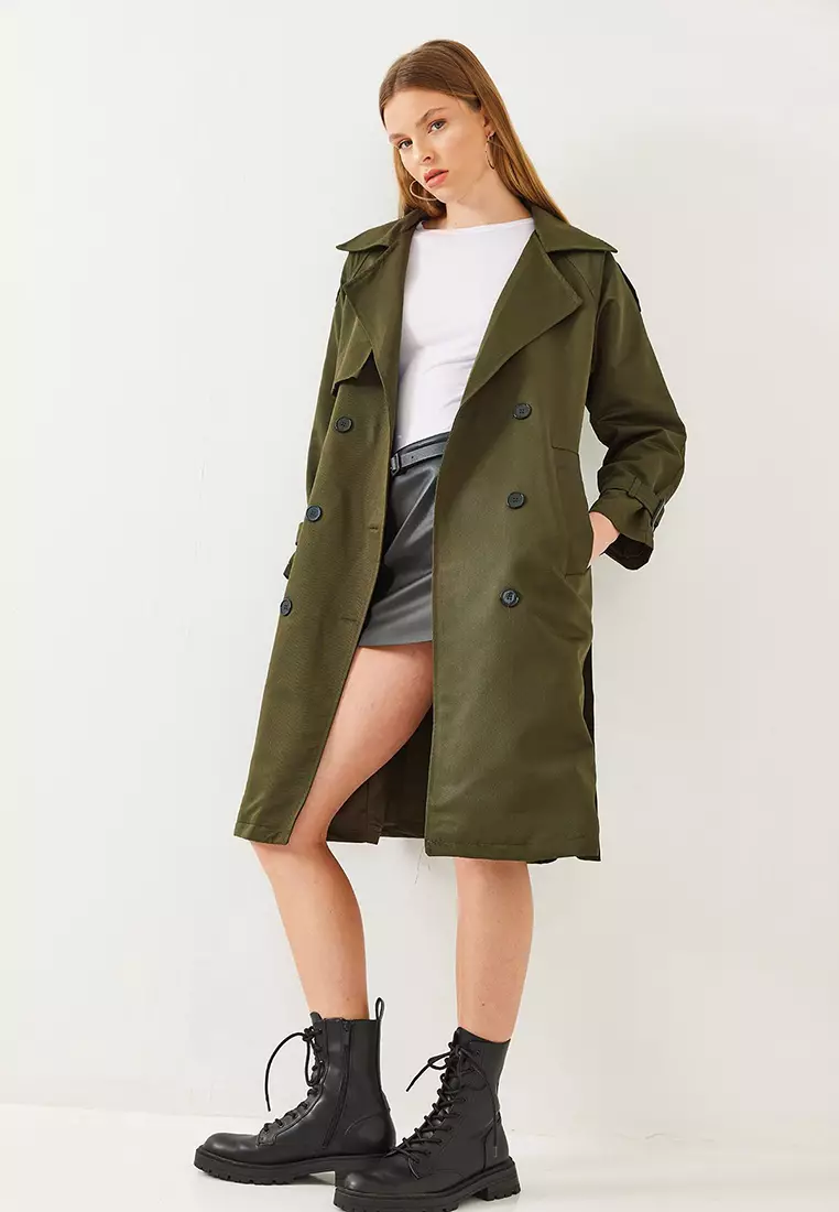 Women's Front Aller Detail Double Breasted Trench Coat 8118 60451015