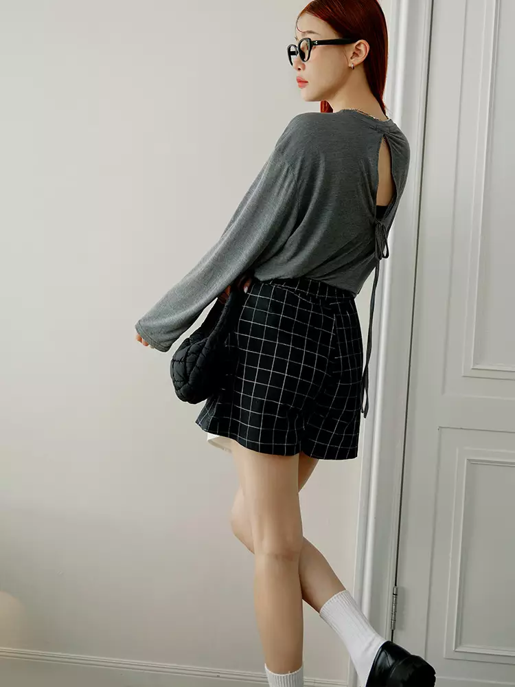 Faux Two-Piece Plaid A-Line Skirt Shorts [BA7339]