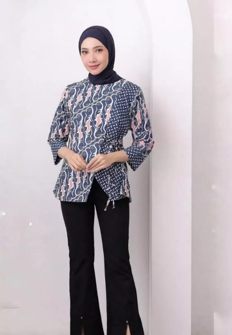 Blouse Batik Kusuma Navy Premium Elegant B.K