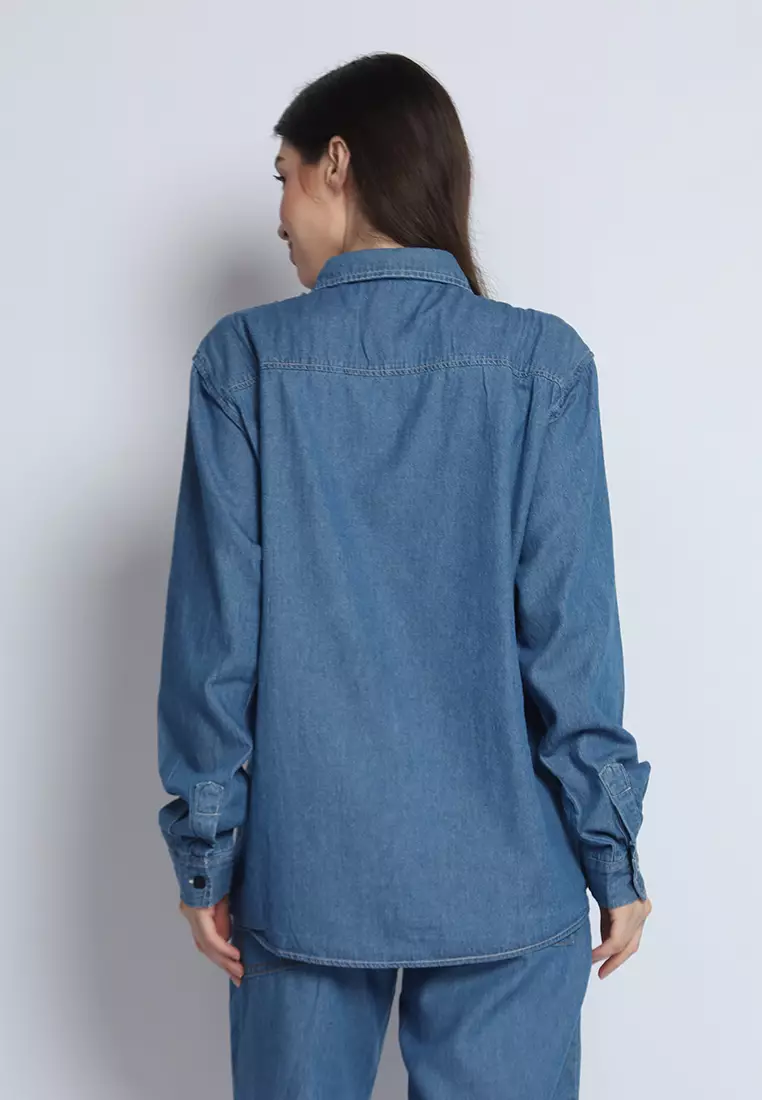 Kemeja Denim Wanita Skena L/S Krah Mandarin Saku Besar 282407