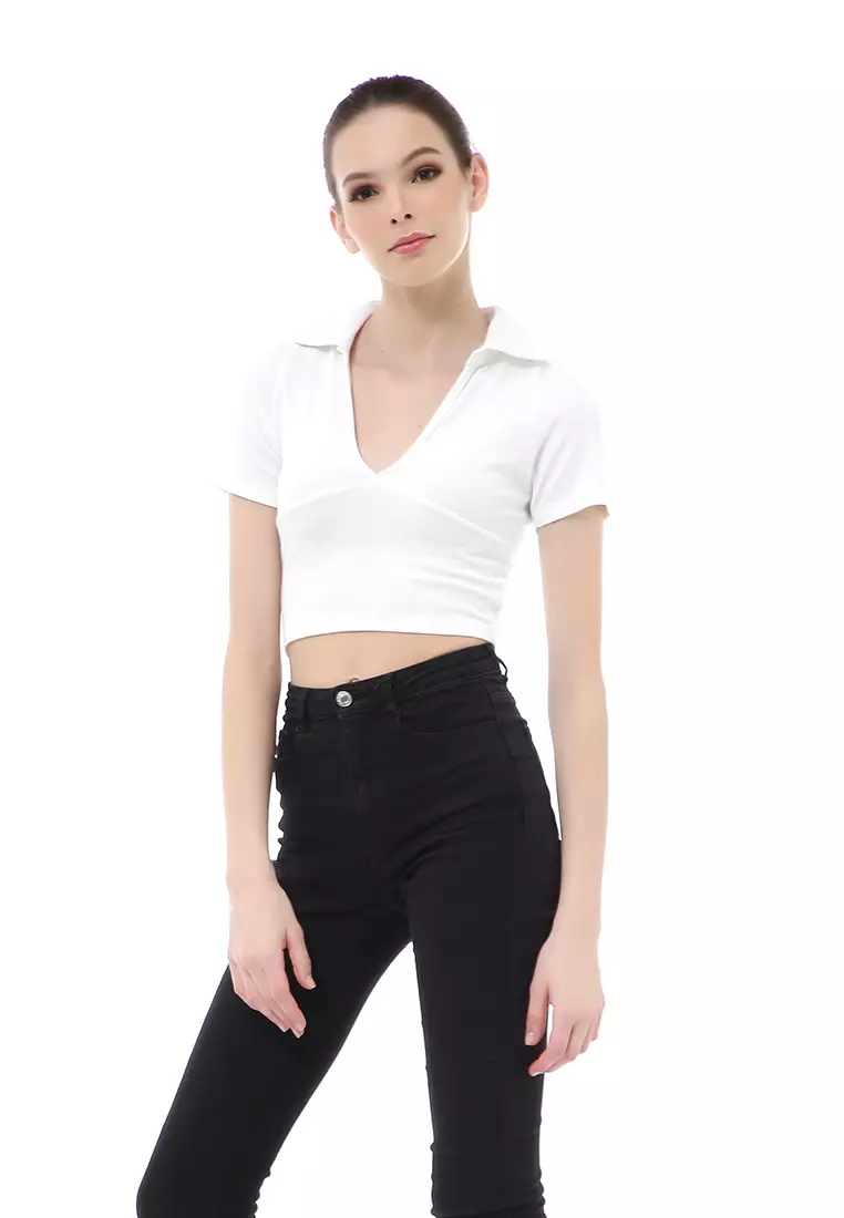 Cerise Crop Top Kaos Pendek Wanita T-Shirt Short Sleeve Plain Motive Material Cotton ORIGINAL - Broken White