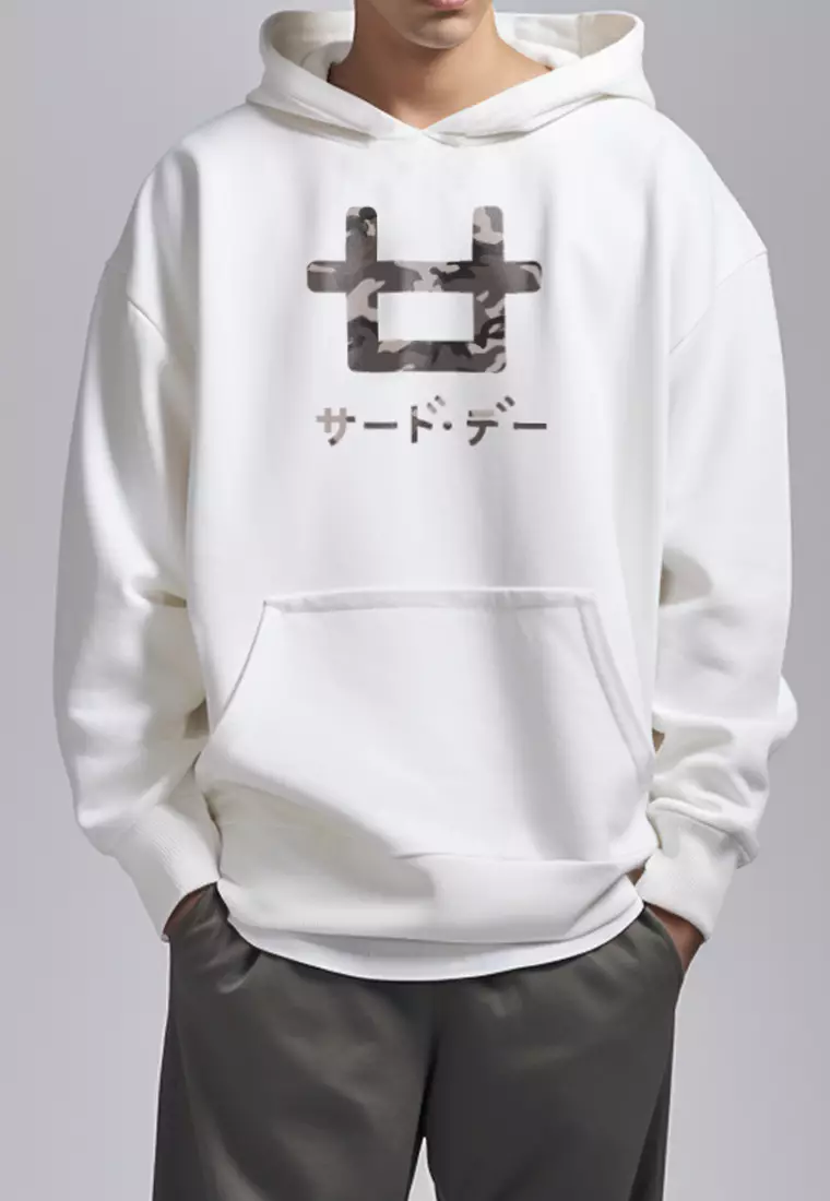 MOA90 Hoodies Premium ScubaLux Anti Kusut Waterproof "Grey Logo Camo Icon" Putih