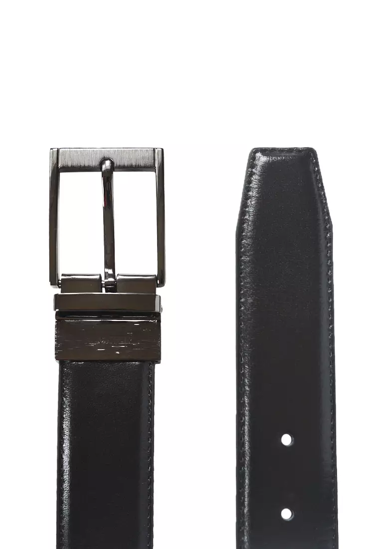 Black Genuine Split Leather Reversible Belt
