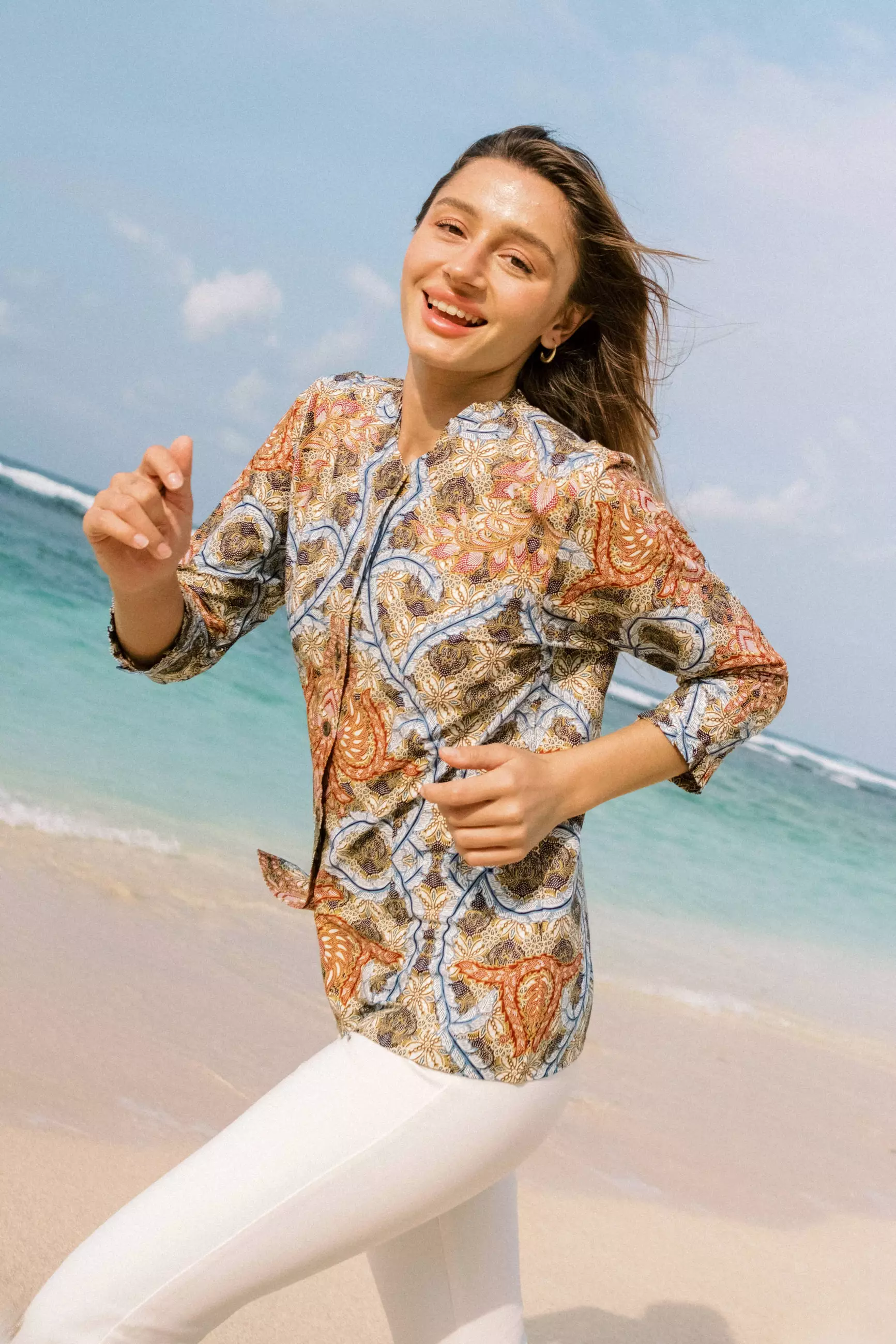 Aruna Brown Blouse Batik Wanita Katun