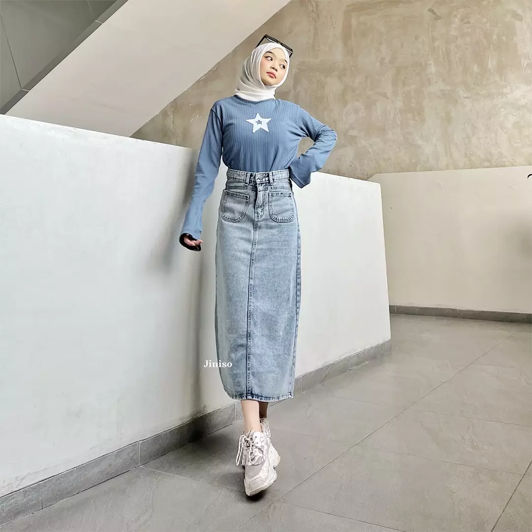 Highwaist Pocket Rok Slit Jeans Panjang 932 SEVENTY