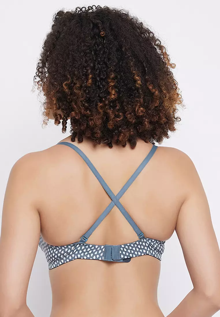 Padded Non-Wired Full Cup Printed Multiway T-shirt Bra in Grey