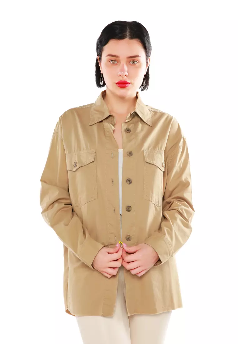 Khaki oversized denim top jacket