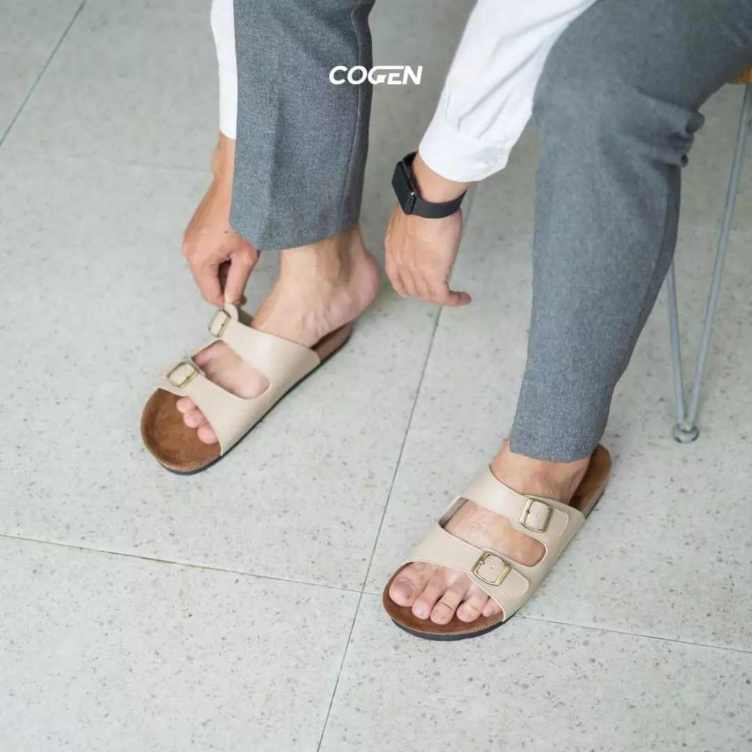 Cogen Sandal Pria Kulit Sendal Slop Birken Vintage - Opera Creme