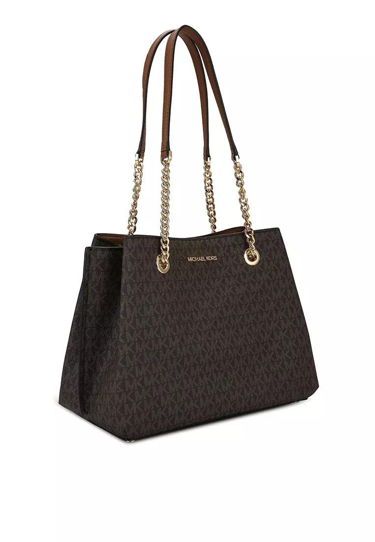 Michael Kors Teagen Large Long Drop Satchel (Black Leather)