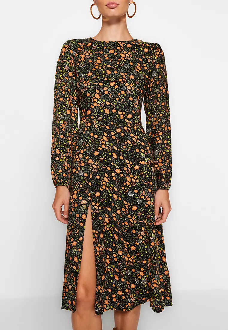 Slit Patterned Midi Dress