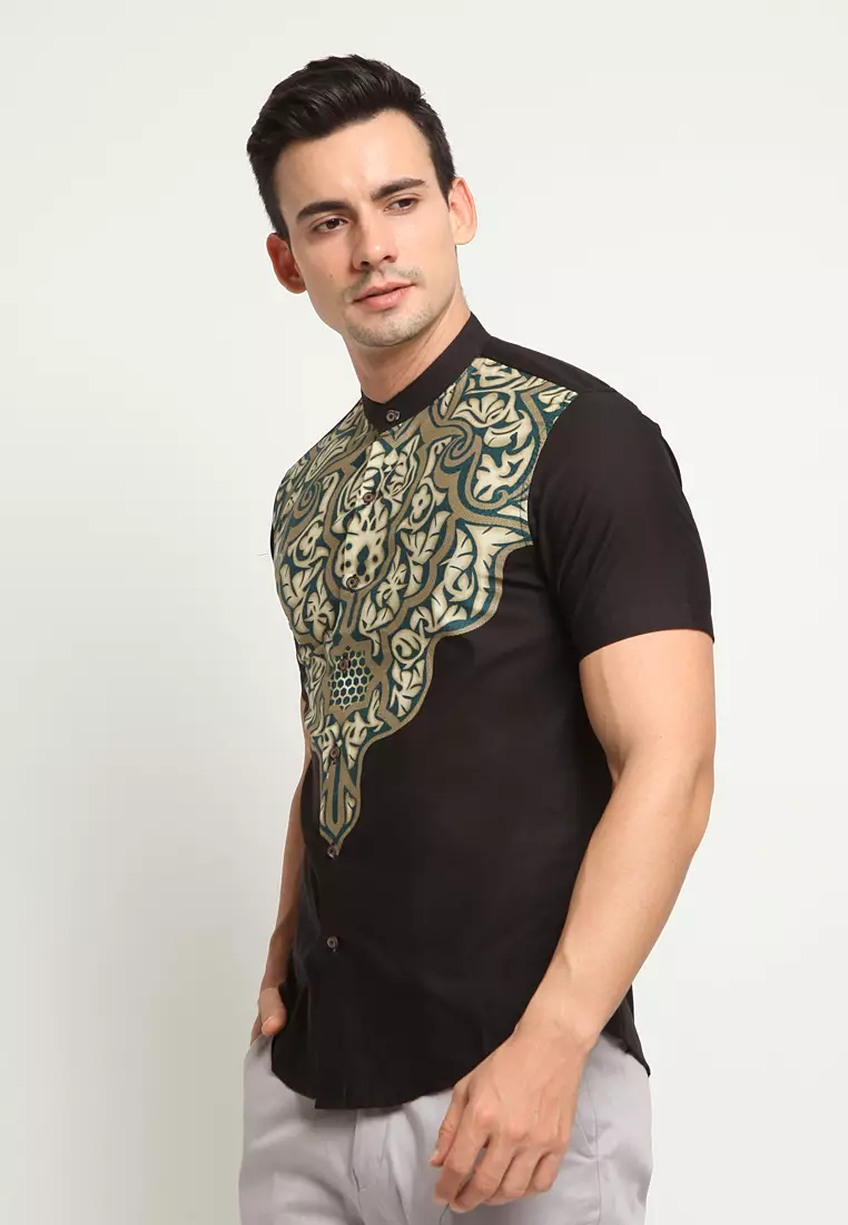 LR-2 Kemeja Koko Panjang Printing Black J085