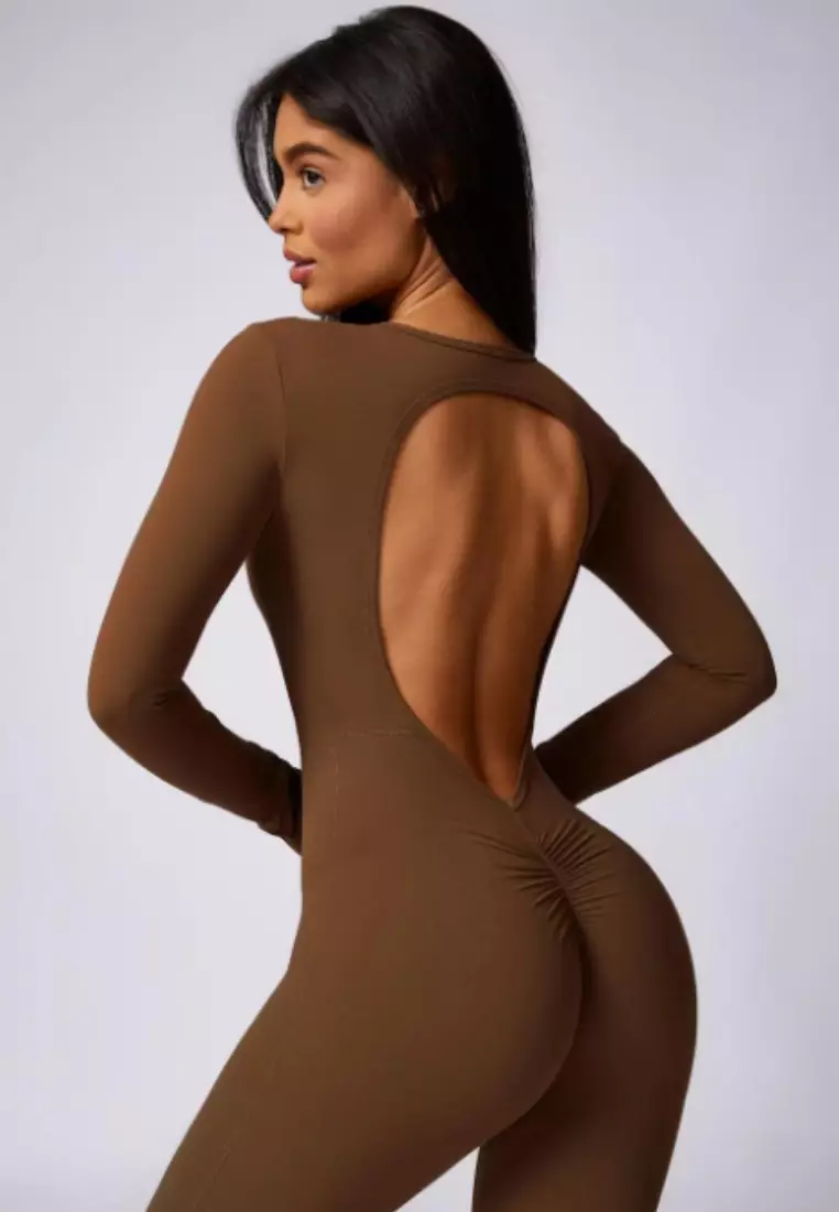 Selene Open Back Flare Jumpsuit – Sculpting Fit Premium Stretch Women Gym to Streetwear