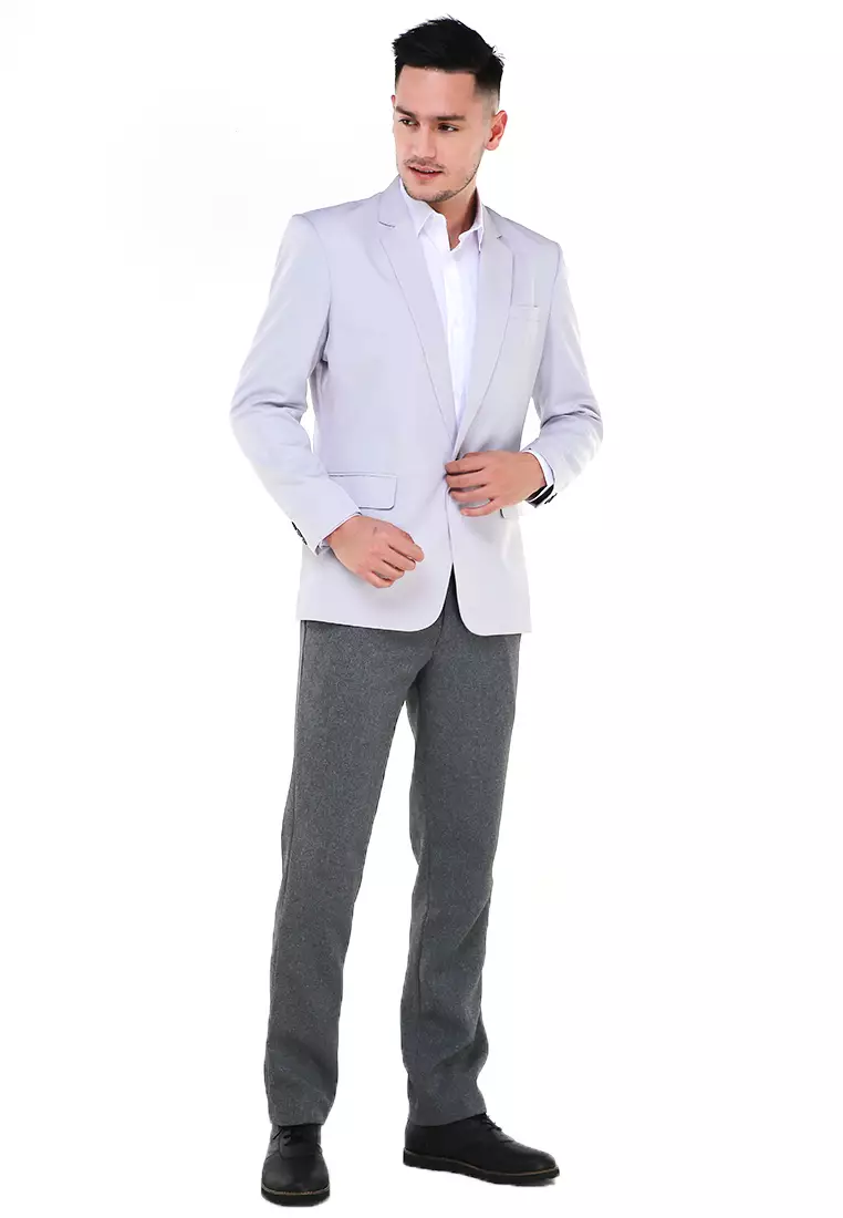 Woreq Jas Blazer Pria Premium Plain Formal Longsleeve Suit Material Polyester ORIGINAL - Gray
