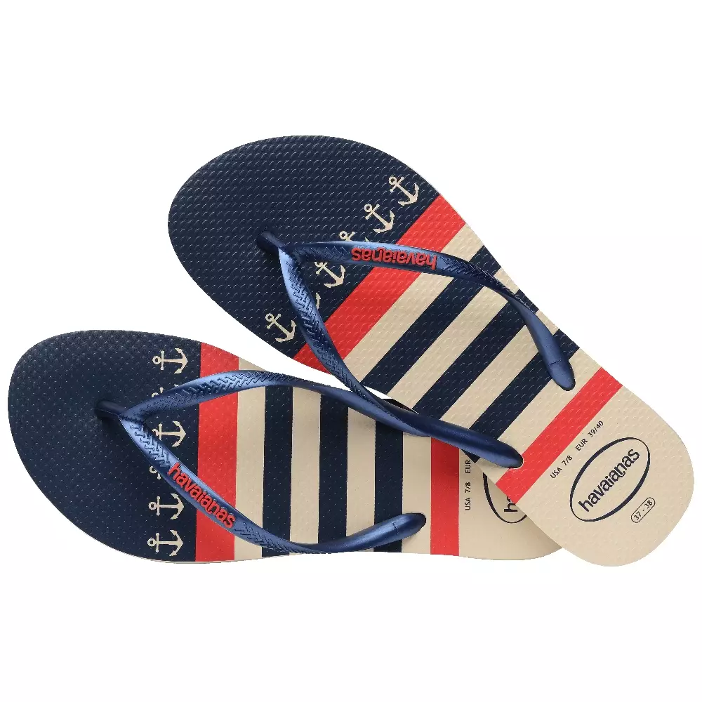 [ONLINE EXCLUSIVE] Havaianas 8009 Slim Nautical - Beige/Navy Blue - Sandal Wanita
