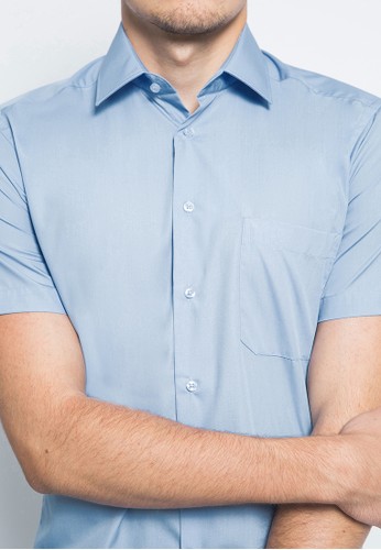 Jual Alisan Alisan Kemeja Polos Slimfit Lengan Pendek Biru Muda Original Zalora Indonesia