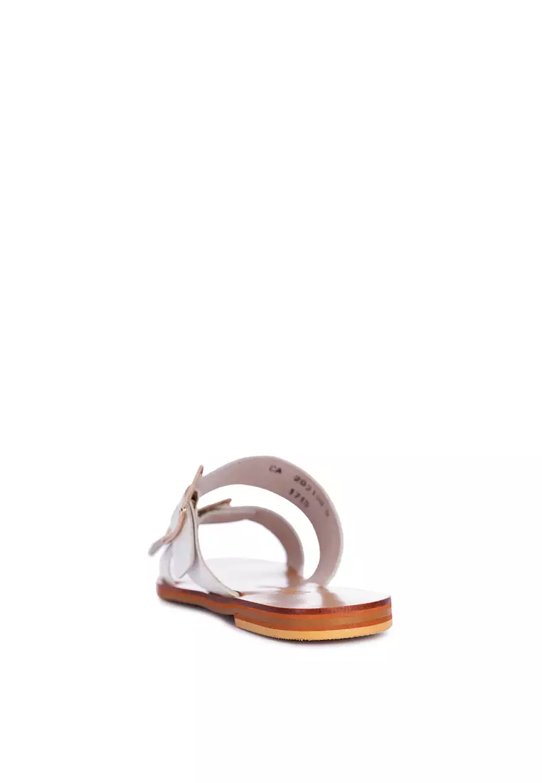 Two Strap Leather Slide Flats