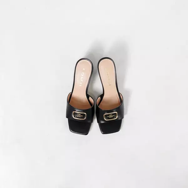 Heels COACH GOLD SQUARE LEATHER BLACK BLOCK HEELS 100% ORIGINAL