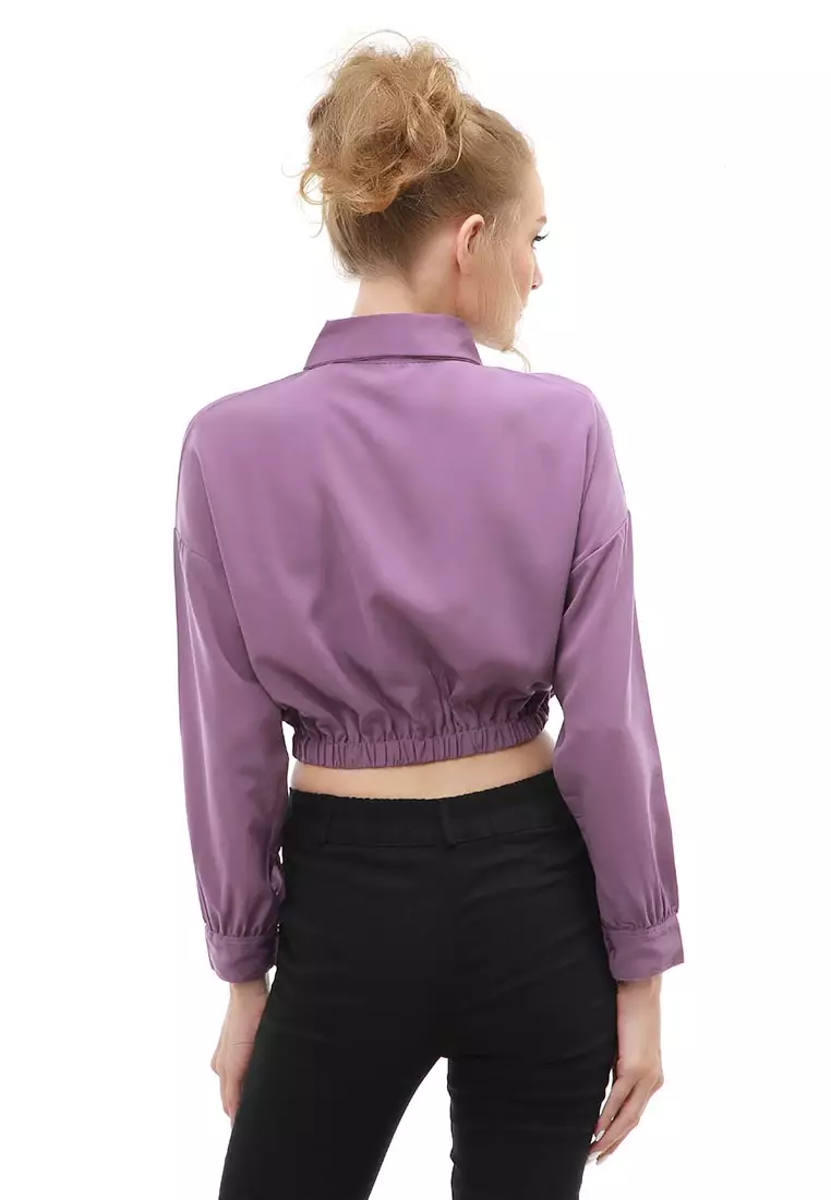 Holly Atasan Kasual Wanita Kemeja Lengan Panjang Shirt Long Sleeve Variasi Karet Pinggang Material Woven ORIGINAL - Lilac
