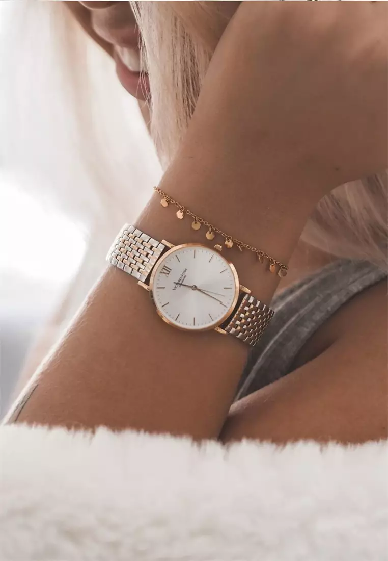 Primrose 女士手表 经典雙色玫瑰金-銀不鏽鋼表鏈 33mm玫瑰金圓形表殼-玫瑰金色