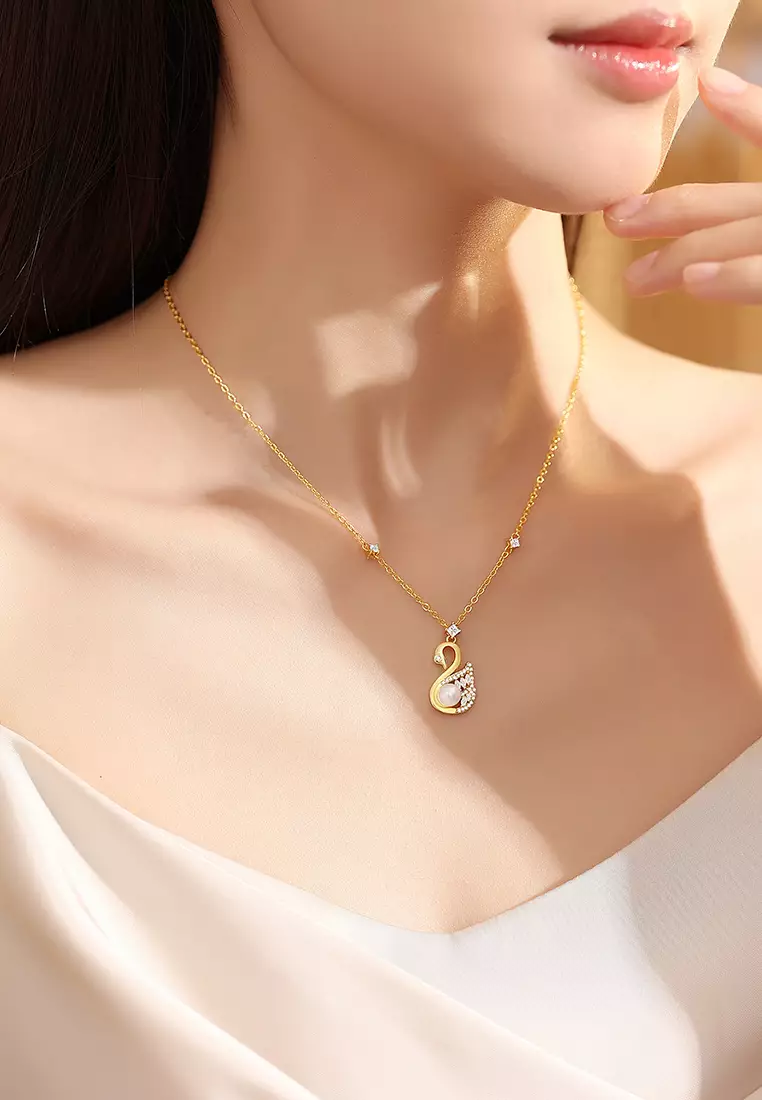 Kalung Wanita Korea Fashion Swan Pendant Clavicle Style Titanium Anti Pudar Original Kotak Indah Kalung Cewek