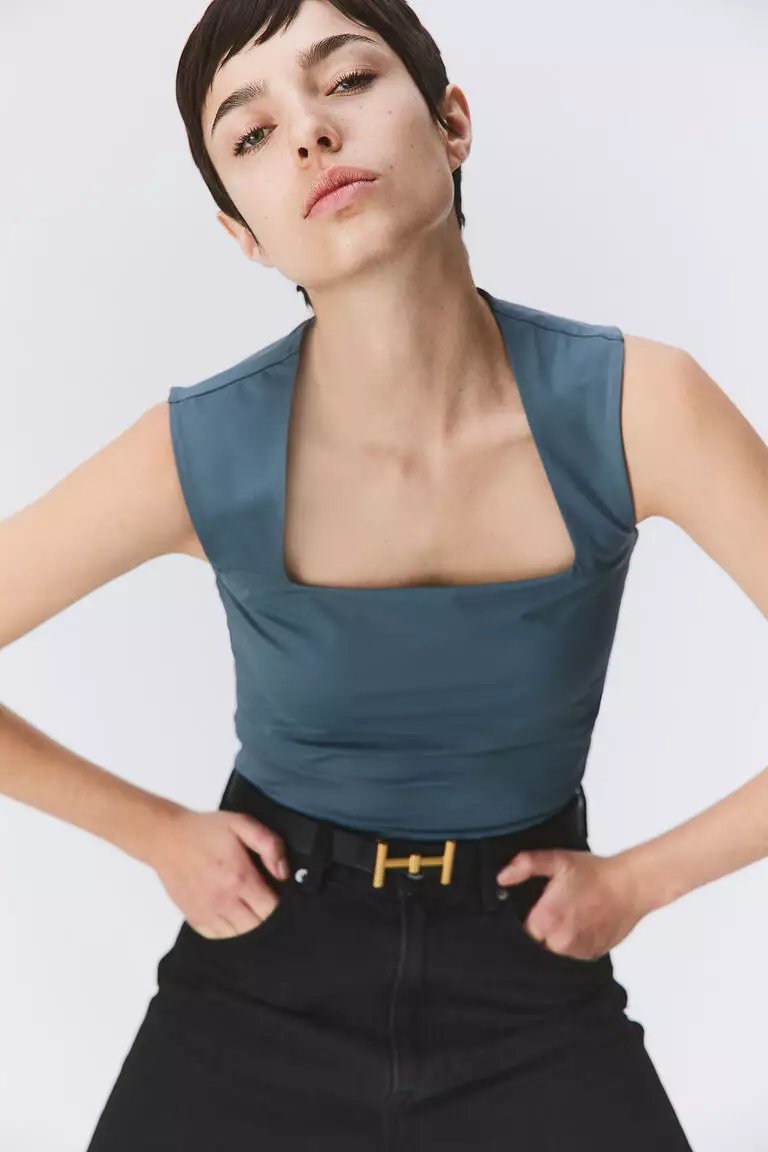 Square-neck jersey top