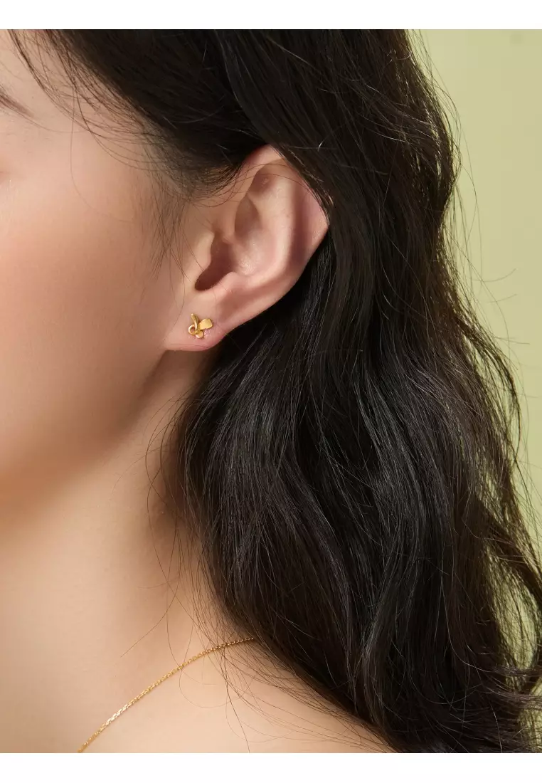 999.9 24K Solid Gold Butterlfy Stud Earrings for Women 68732E