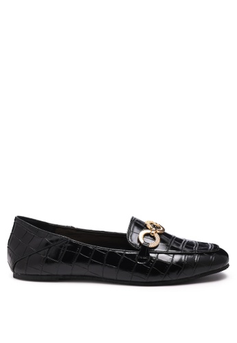 London Rag black Croc Textured Metal Show Detail Loafers in Black 2EBFESH1DBE8F9GS_1