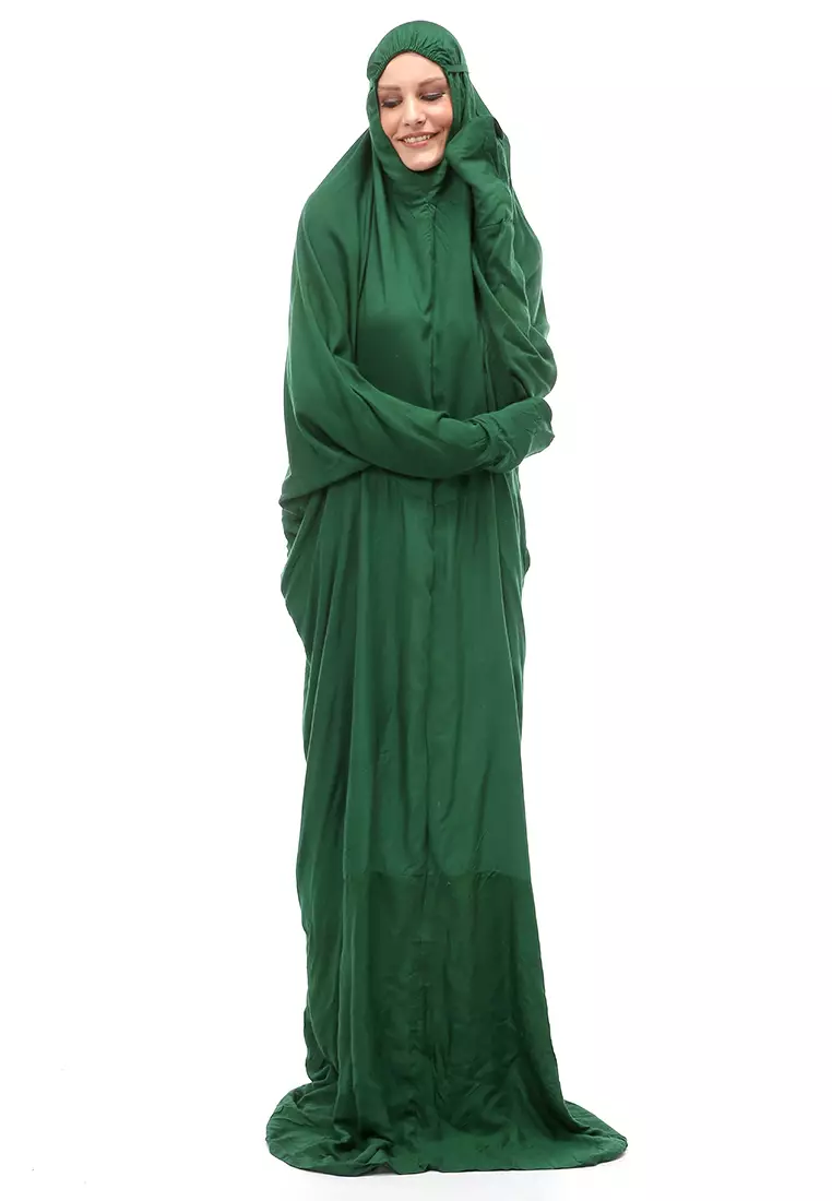 Karina Mukena Terusan Simple Muslimah Wanita Motif Polos Relaxed Fit - Hijau Botol