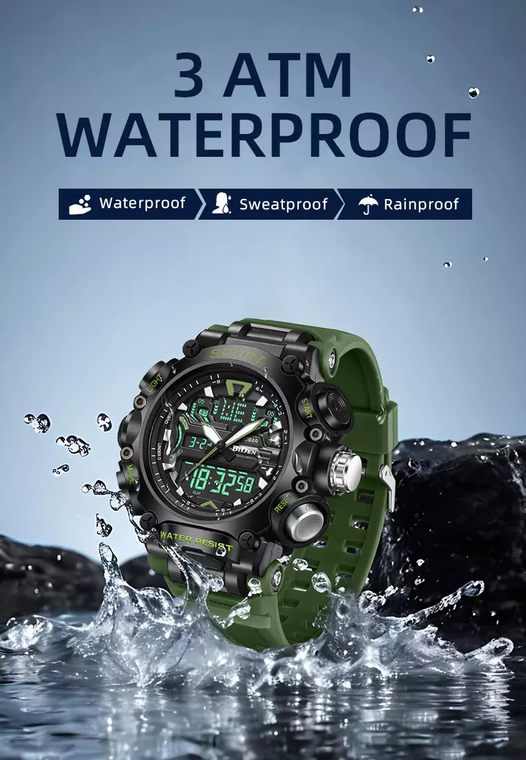Jam Tangan Pria Digital Anti Air Original Olahraga Multifungsi Bercahaya Alarm Jam Tangan Cowok green