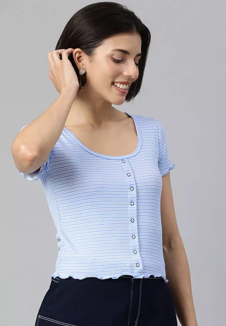 Atasan Musim Panas Bergaris Biru