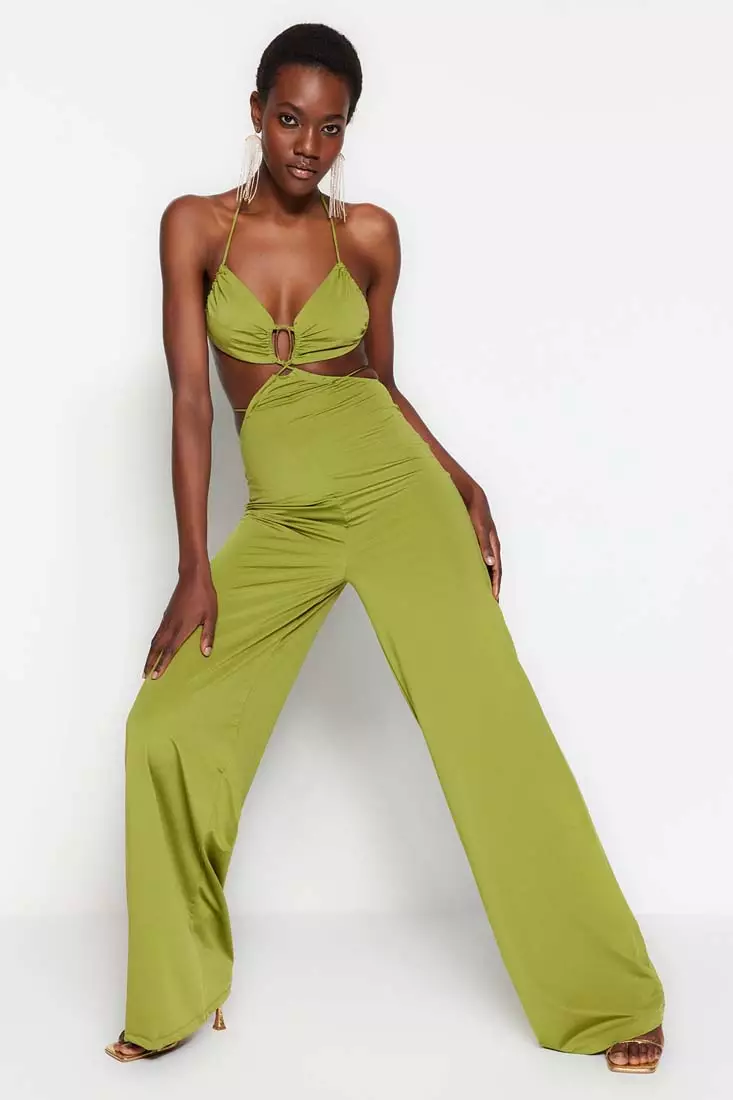 Green cut best sale out jumpsuit